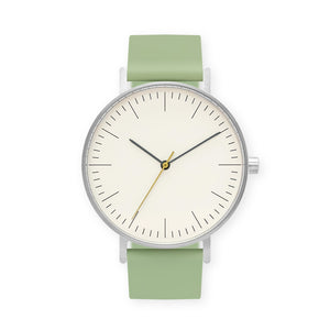 B001 Watch, Silver Case, Off White Dial, Silicone Strap - 0018-Mint Green - BIJOUONE