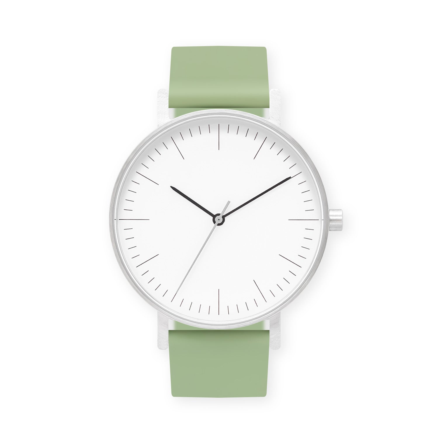 B001 Watch, Silver Case, White Dial, Silicone Strap - 0018-Mint Green - BIJOUONE