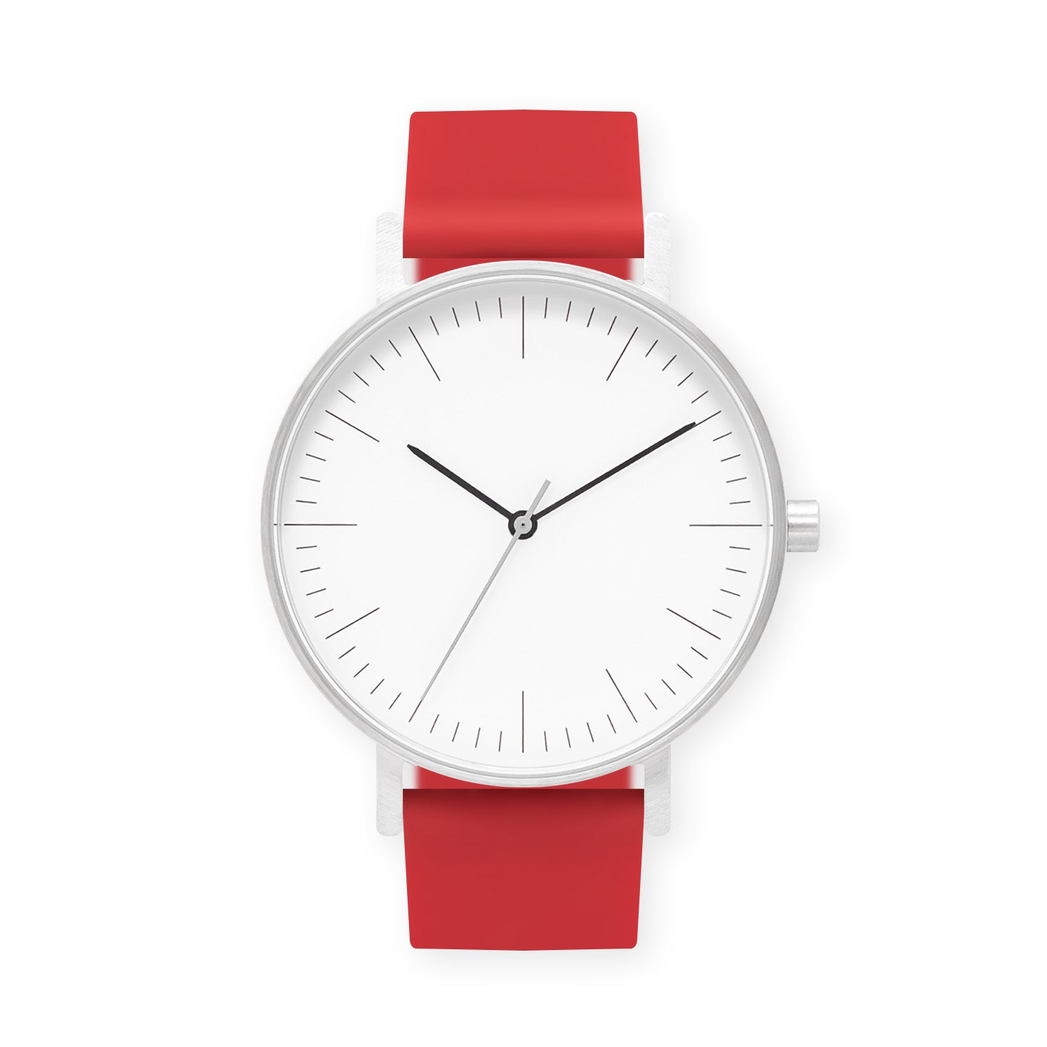 B001 Watch, Silver Case, White Dial, Silicone Strap - 0021-Red - BIJOUONE