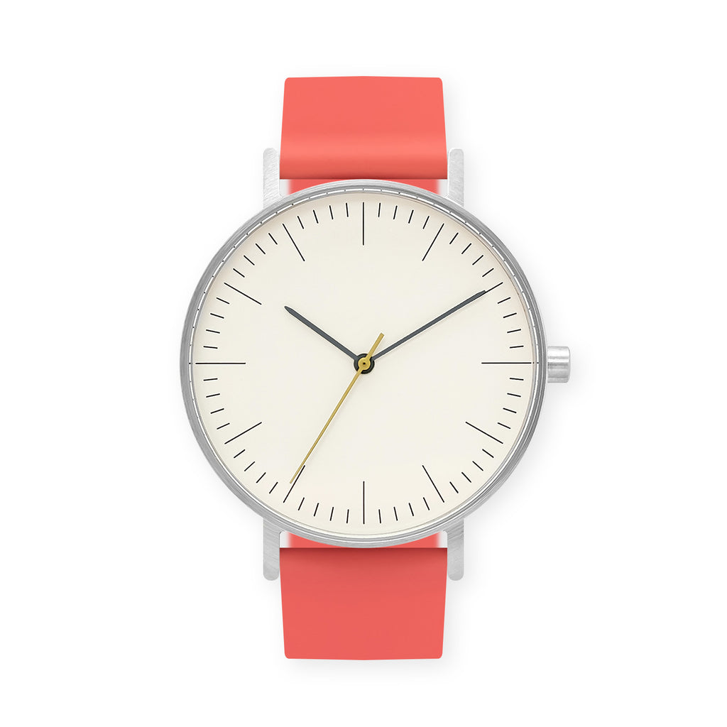 B001 Watch, Silver Case, Off White Dial, Rubber Strap - 0020-Salmon