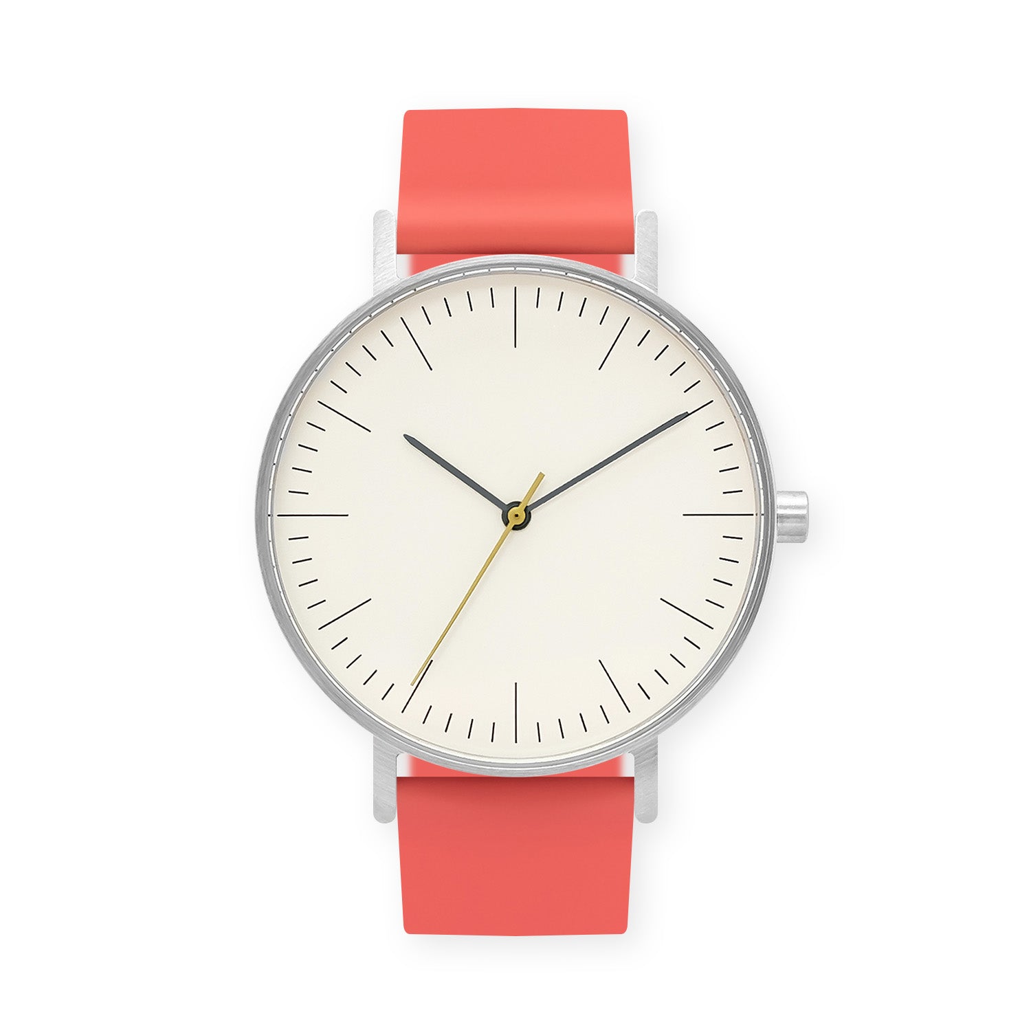 B001 Watch, Silver Case, Off White Dial, Silicone Strap - 0020-Salmon - BIJOUONE