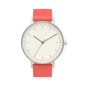 B001 Watch, Silver Case, Off White Dial, Silicone Strap - 0020-Salmon - BIJOUONE