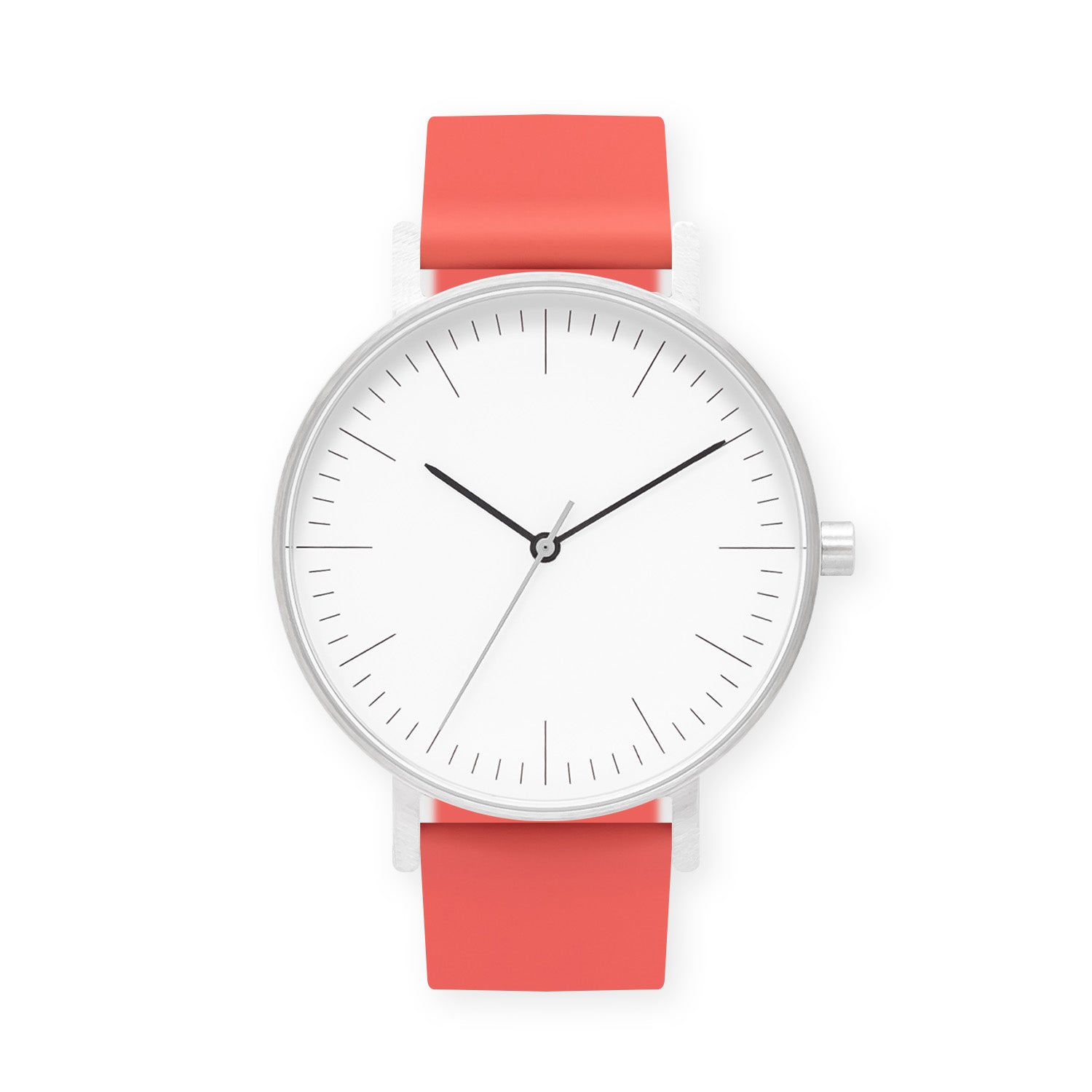 B001 Watch, Silver Case, White Dial, Silicone Strap - 0020-Salmon - BIJOUONE