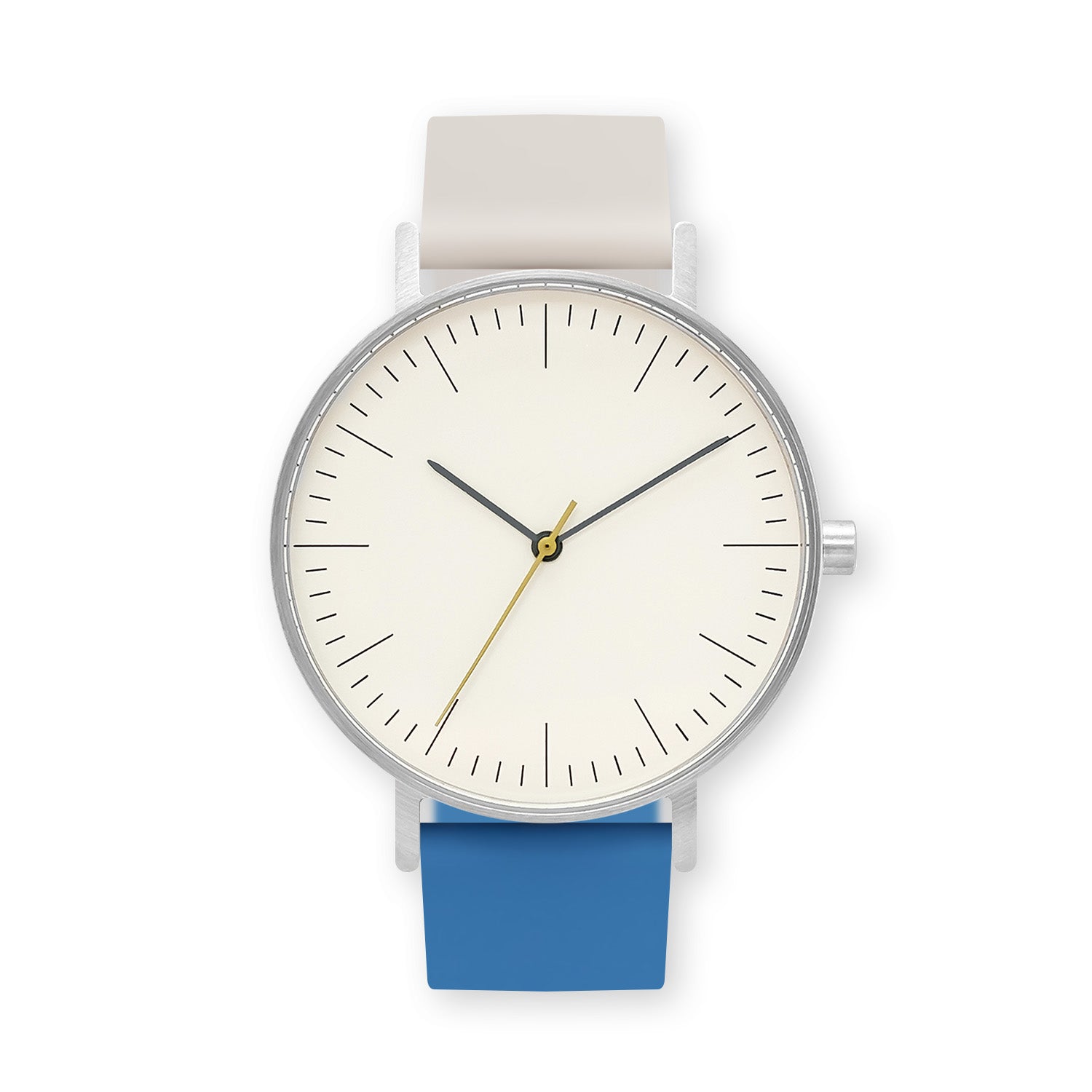 B001 Watch, Silver Case, Off White Dial, Two-tone Silicone Strap - 0506-Ivory/Blue - BIJOUONE