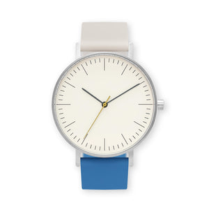 B001 Watch, Silver Case, Off White Dial, Two-tone Silicone Strap - 0506-Ivory/Blue - BIJOUONE