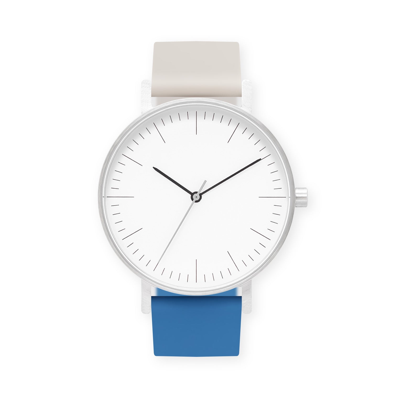 B001 Watch, Silver Case, White Dial, Two-tone Silicone Strap - 0506-Ivory/Blue - BIJOUONE