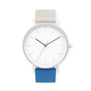 B001 Watch, Silver Case, White Dial, Two-tone Silicone Strap - 0506-Ivory/Blue - BIJOUONE