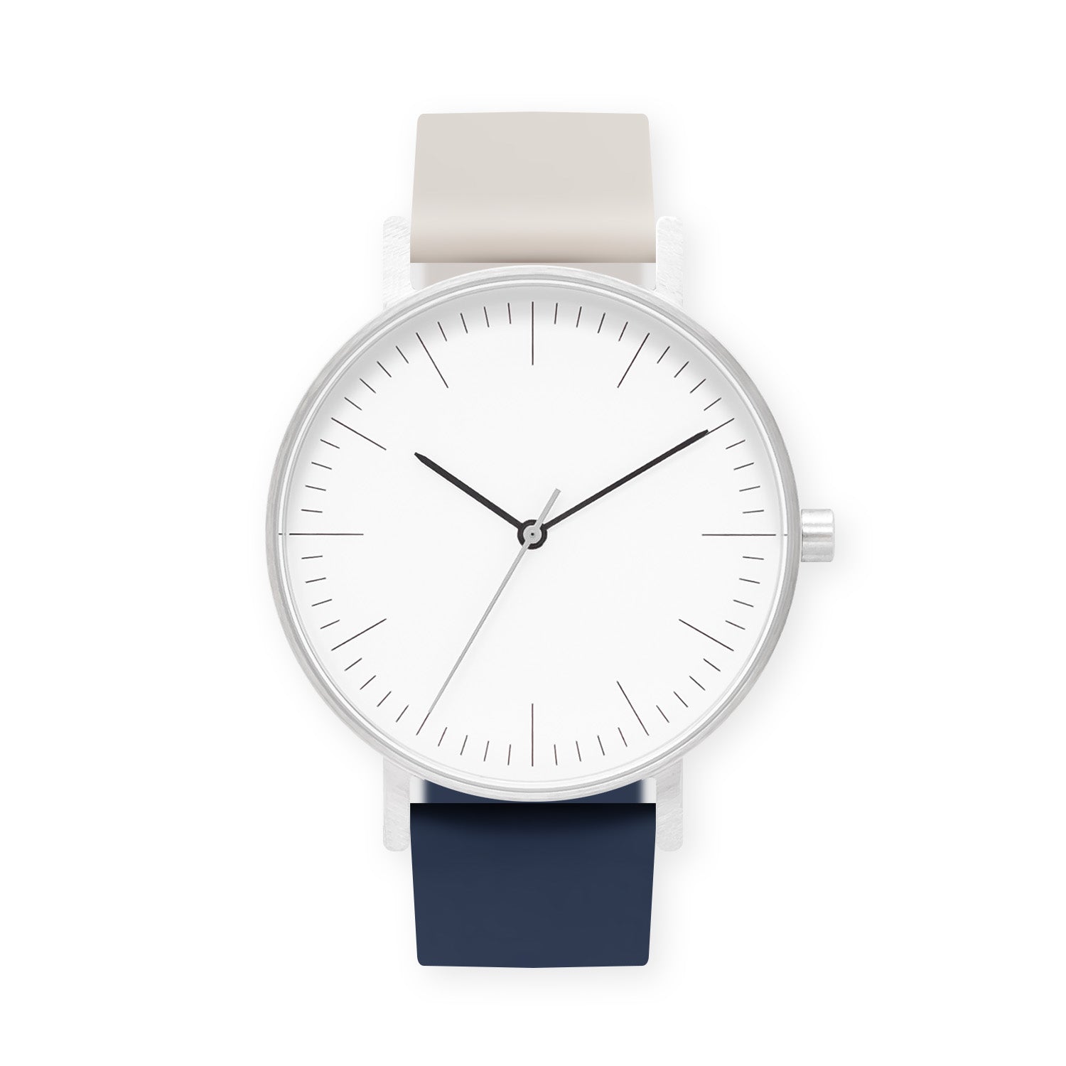 B001 Watch, Silver Case, White Dial, Two-tone Silicone Strap - 0513-Ivory/Midnight Blue - BIJOUONE