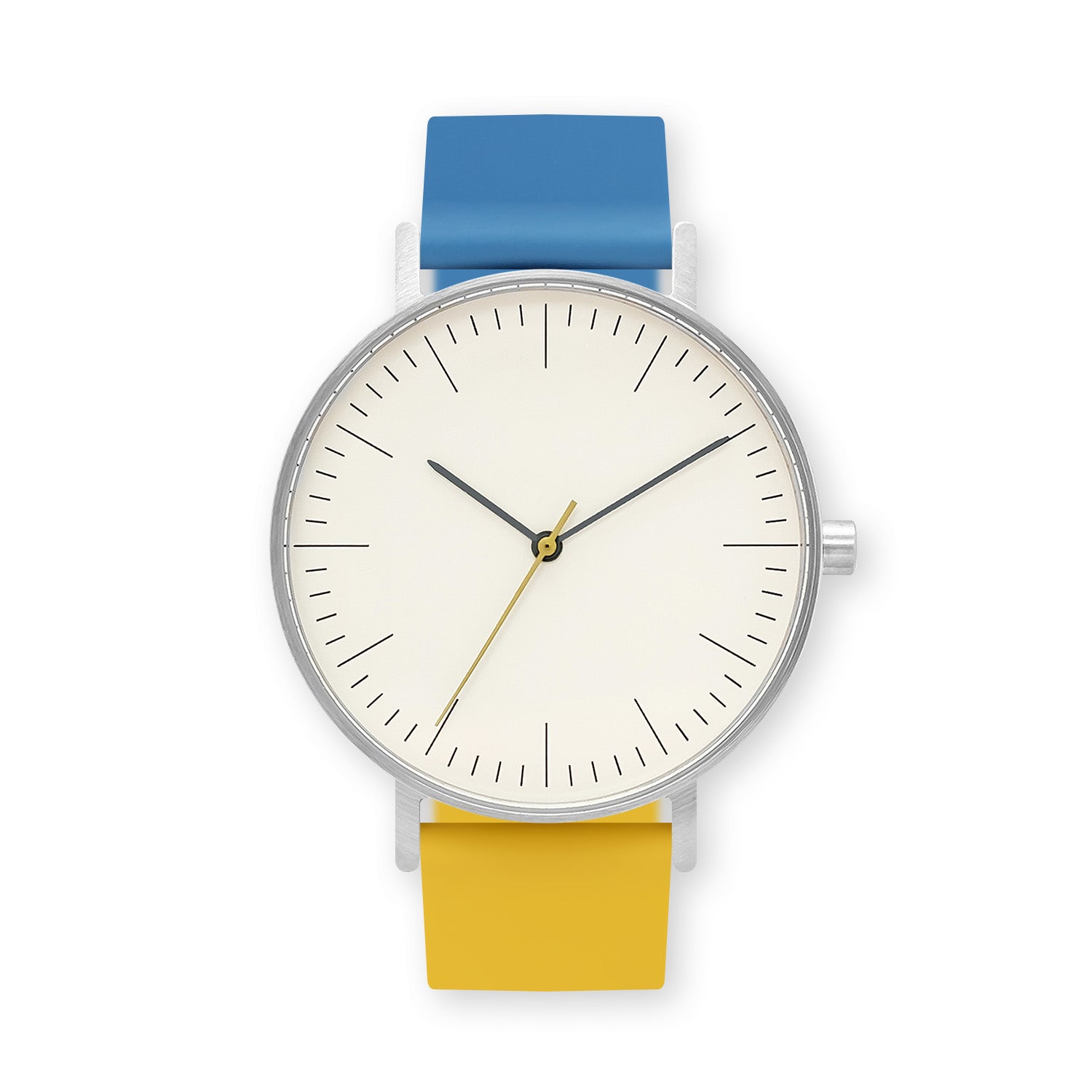 B001 Watch, Silver Case, Off White Dial, Two-tone Silicone Strap - 0610-Blue/Lemon