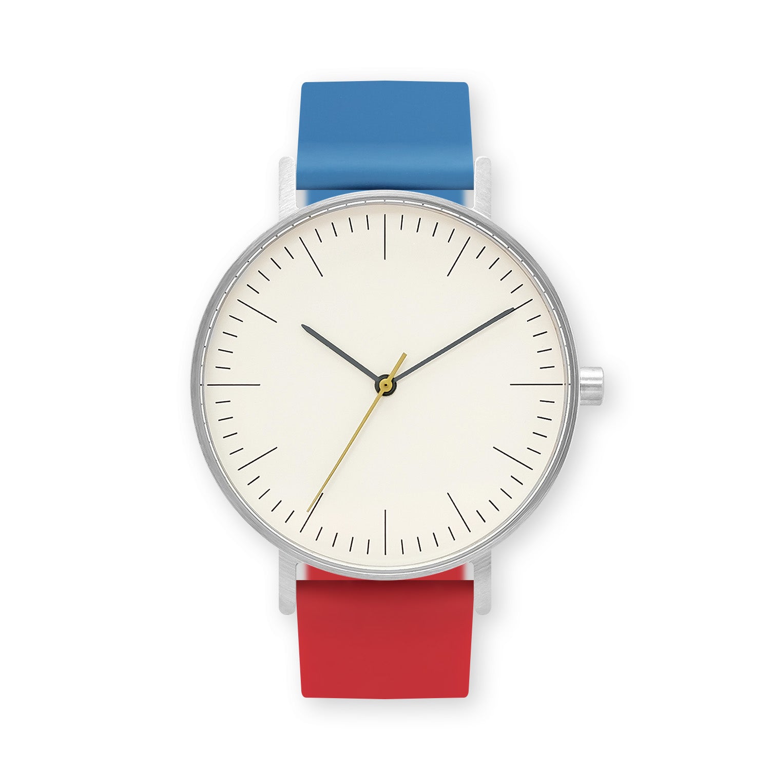 B001 Watch, Silver Case, Off White Dial, Two-tone Silicone Strap - 0619-Blue/Red