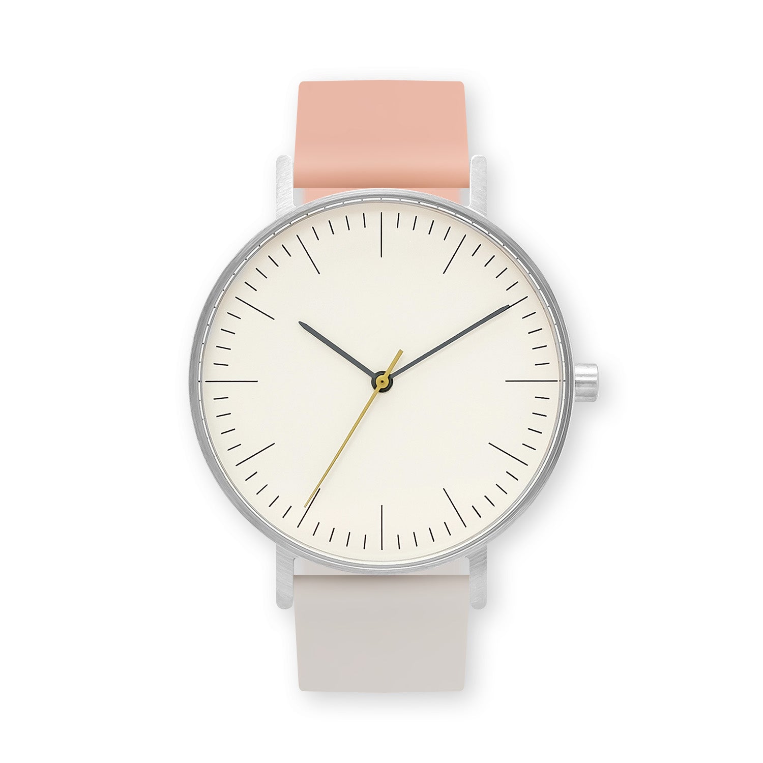 B001 Watch, Silver Case, Off White Dial, Two-tone Silicone Strap - 0705-Nude Pink/Ivory