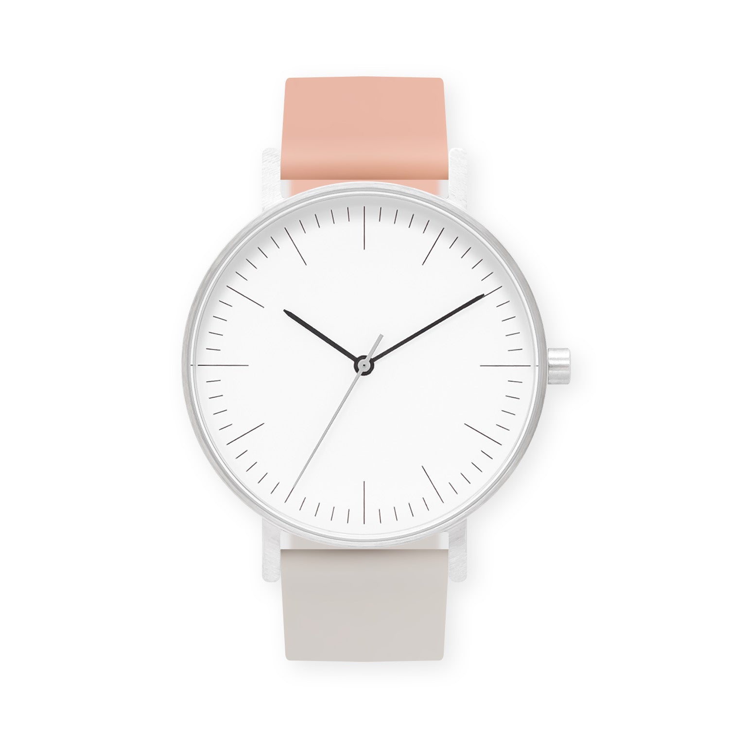 B001 Watch, Silver Case, White Dial, Two-tone Silicone Strap - 0705-Nude Pink/Ivory - BIJOUONE