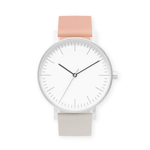 B001 Watch, Silver Case, White Dial, Two-tone Silicone Strap - 0705-Nude Pink/Ivory - BIJOUONE