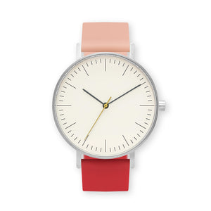 B001 Watch, Silver Case, Off White Dial, Two-tone Silicone Strap - 0719-Nude Pink/Red