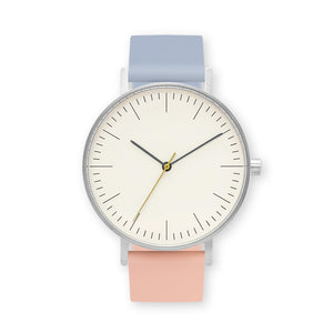 B001 Watch, Silver Case, Off White Dial, Two-tone Silicone Strap - 0807-Dusty Blue/Nude Pink
