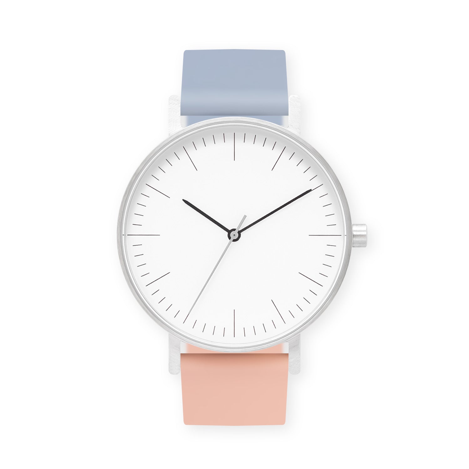 B001 Watch, Silver Case, White Dial, Two-tone Silicone Strap - 0807-Dusty Blue/Nude Pink - BIJOUONE