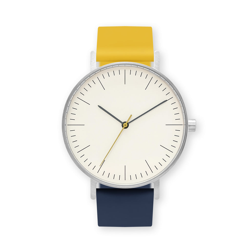 B001 Watch, Silver Case, Off White Dial, Two-tone Rubber Strap - 1013-Lemon/Midnight Blue