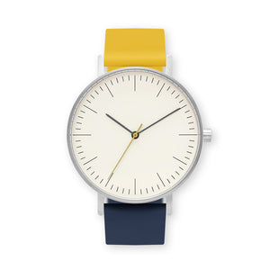 B001 Watch, Silver Case, Off White Dial, Two-tone Silicone Strap - 1013-Lemon/Midnight Blue