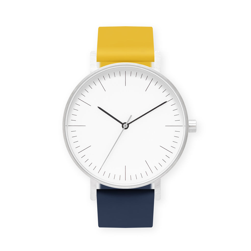 B001 Watch, Silver Case, White Dial, Two-tone Rubber Strap - 1013-Lemon/Midnight Blue