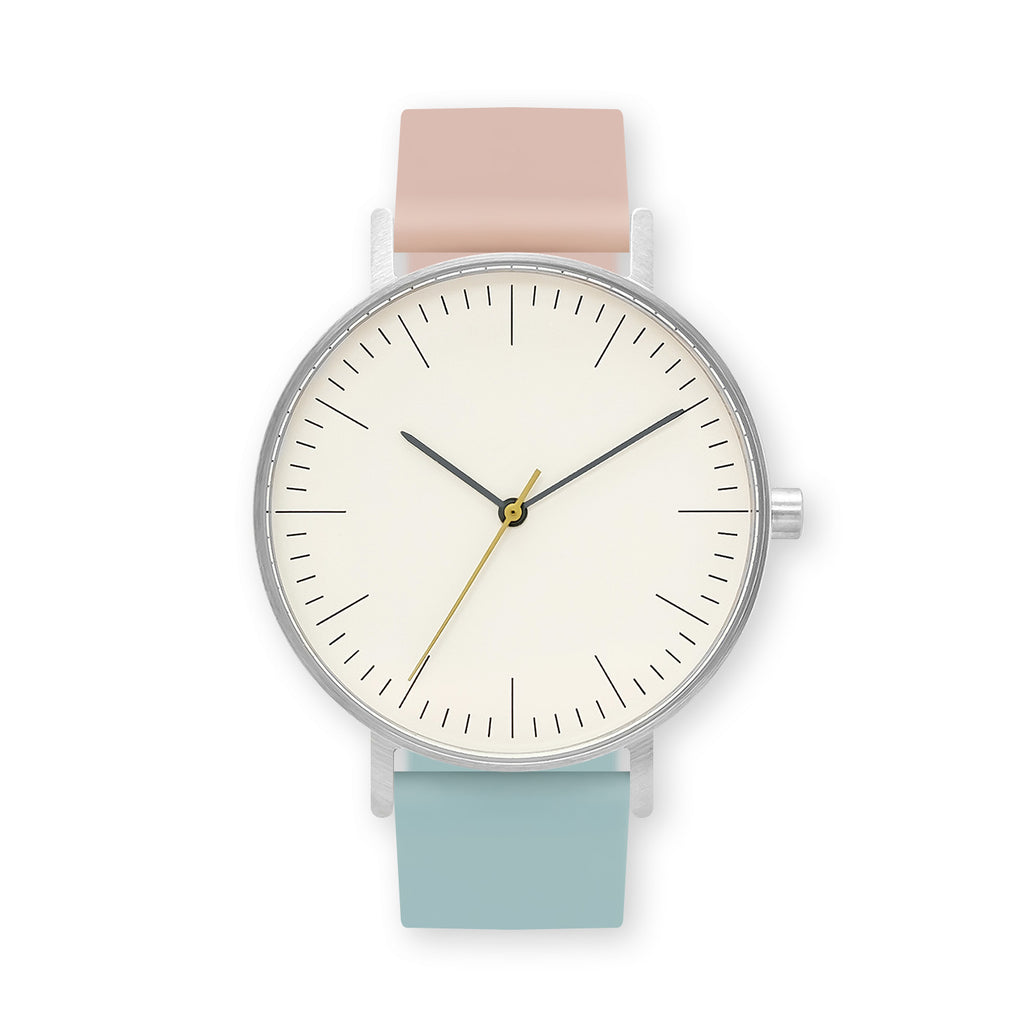 B001 Watch, Silver Case, Off White Dial, Two-tone Rubber Strap - 1112-Pink Sand/Aquamarine