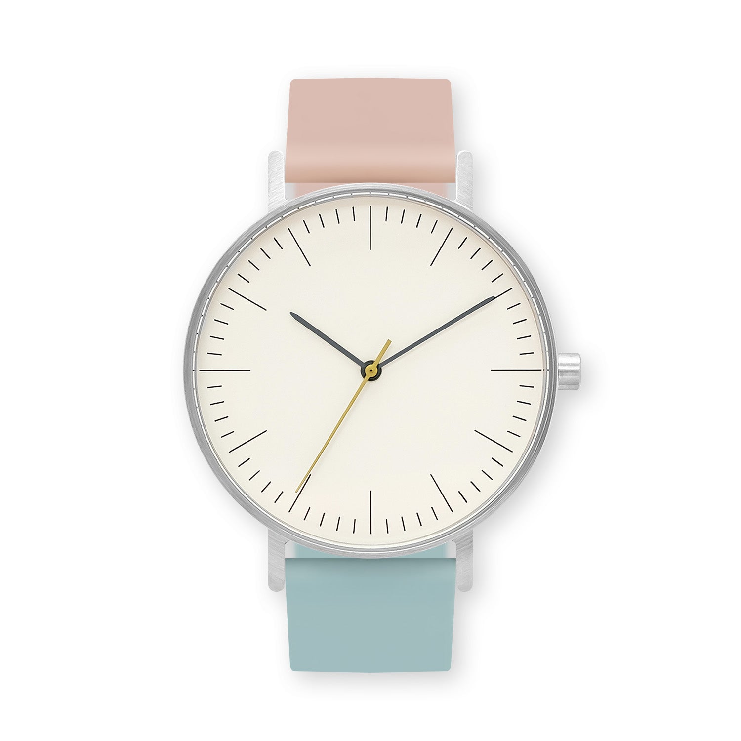 B001 Watch, Silver Case, Off White Dial, Two-tone Silicone Strap - 1112-Pink Sand/Aquamarine