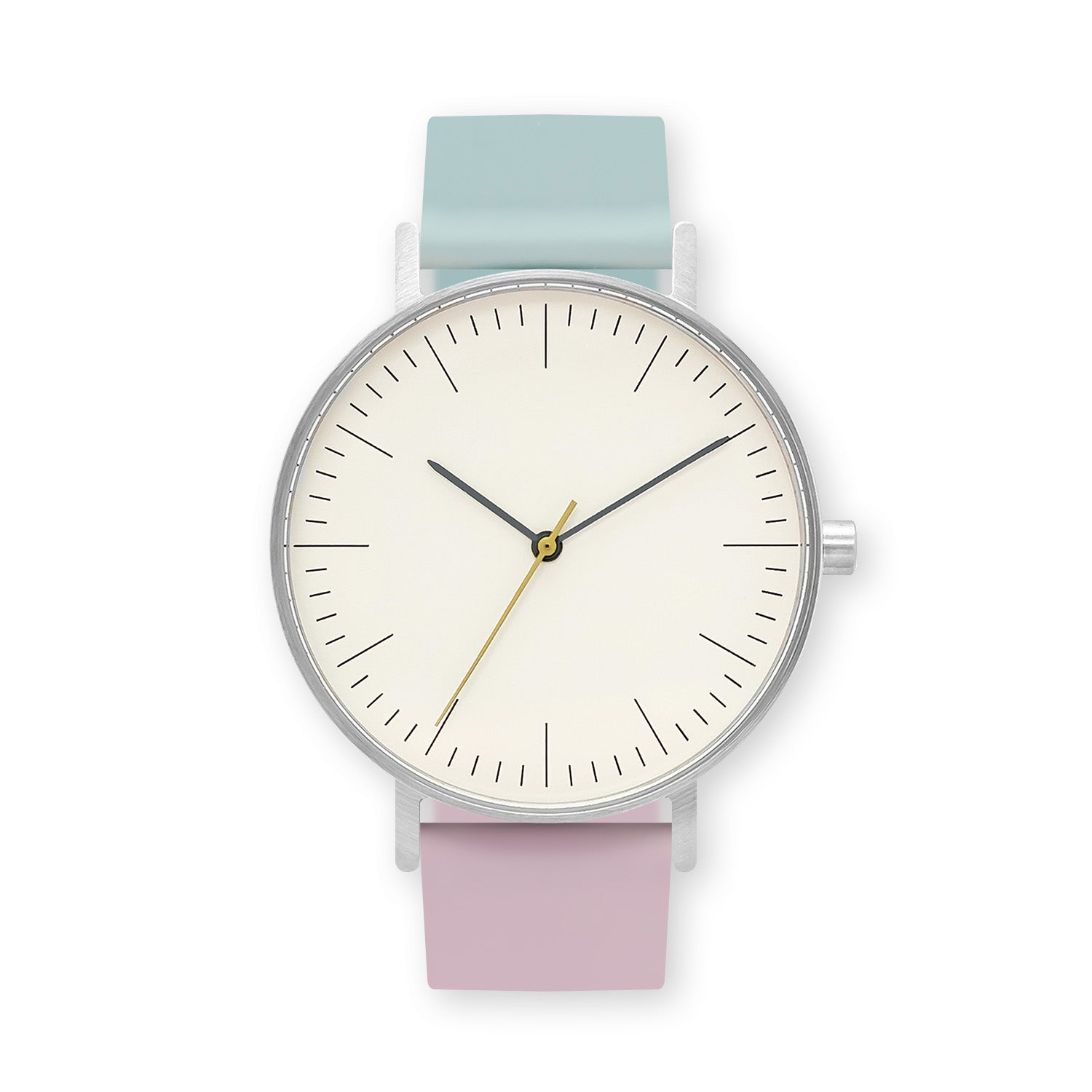 B001 Watch, Silver Case, Off White Dial, Two-tone Silicone Strap - 1215-Aquamarine/Lavender