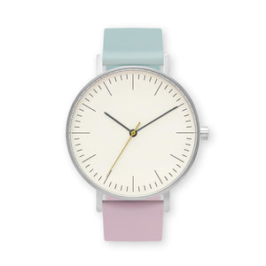 B001 Watch, Silver Case, Off White Dial, Two-tone Silicone Strap - 1215-Aquamarine/Lavender