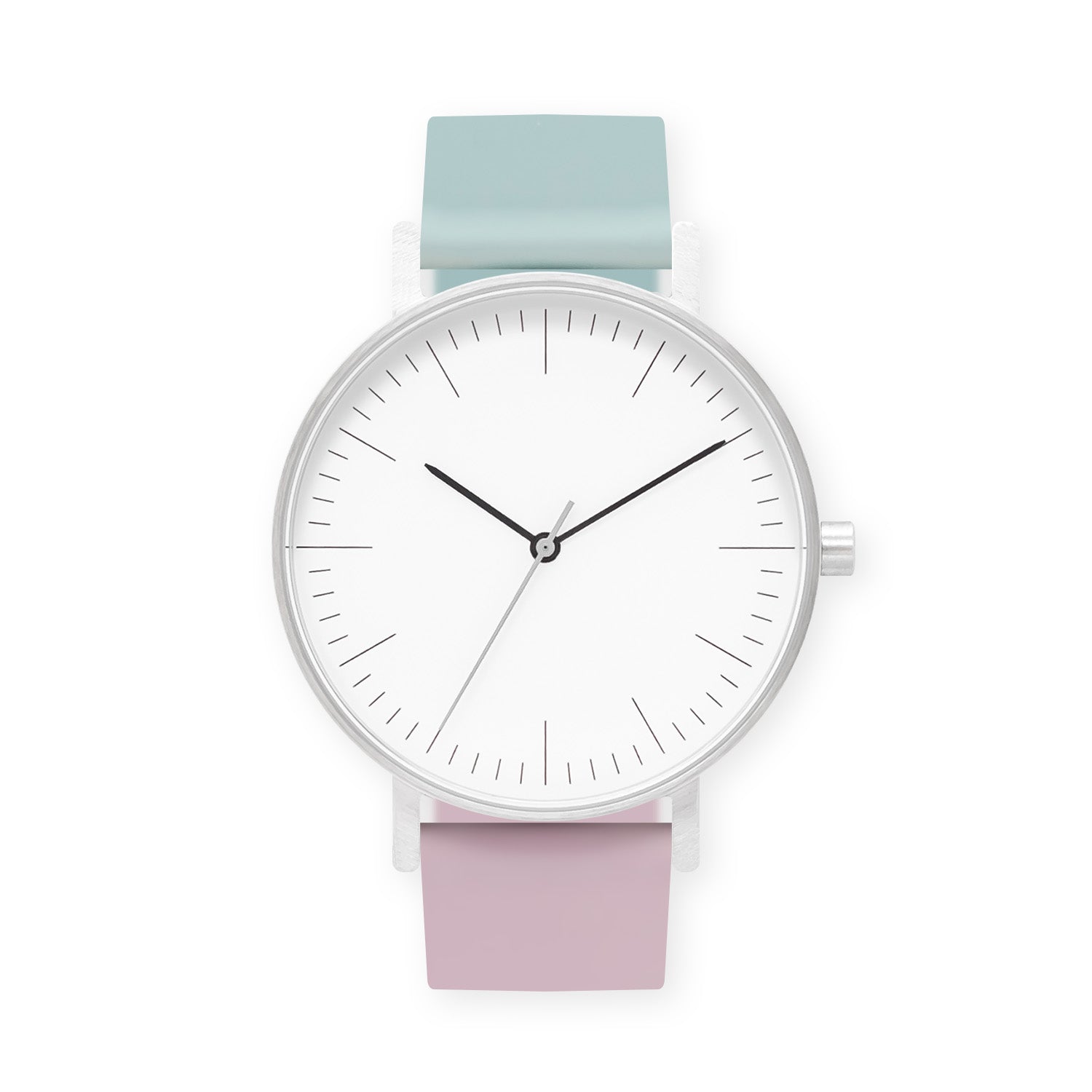 B001 Watch, Silver Case, White Dial, Two-tone Silicone Strap - 1215-Aquamarine/Lavender - BIJOUONE
