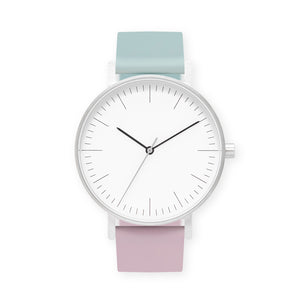 B001 Watch, Silver Case, White Dial, Two-tone Silicone Strap - 1215-Aquamarine/Lavender - BIJOUONE