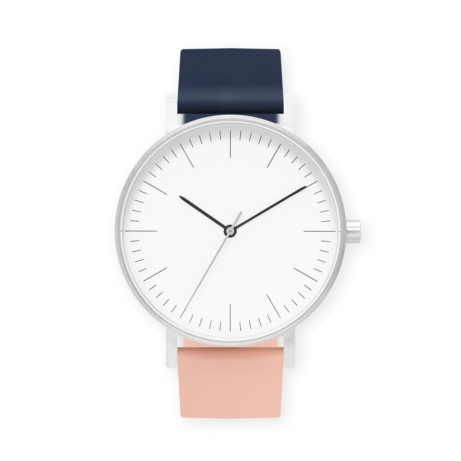 B001 Watch, Silver Case, White Dial, Two-tone Silicone Strap - 1307-Midnight Blue/Nude Pink - BIJOUONE