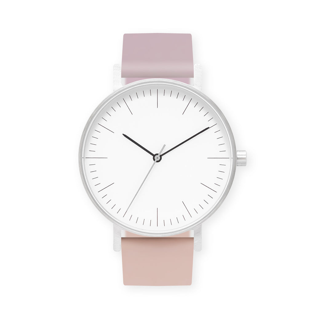 B001 Watch, Silver Case, White Dial, Two-tone Rubber Strap - 1511-Lavender/Pink Sand