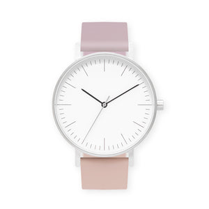 B001 Watch, Silver Case, White Dial, Two-tone Silicone Strap - 1511-Lavender/Pink Sand - BIJOUONE