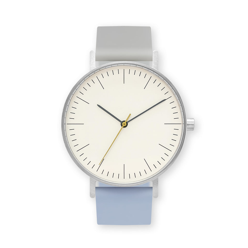 B001 Watch, Silver Case, Off White Dial, Two-tone Rubber Strap - 1708-Light Gray/Dusty Blue