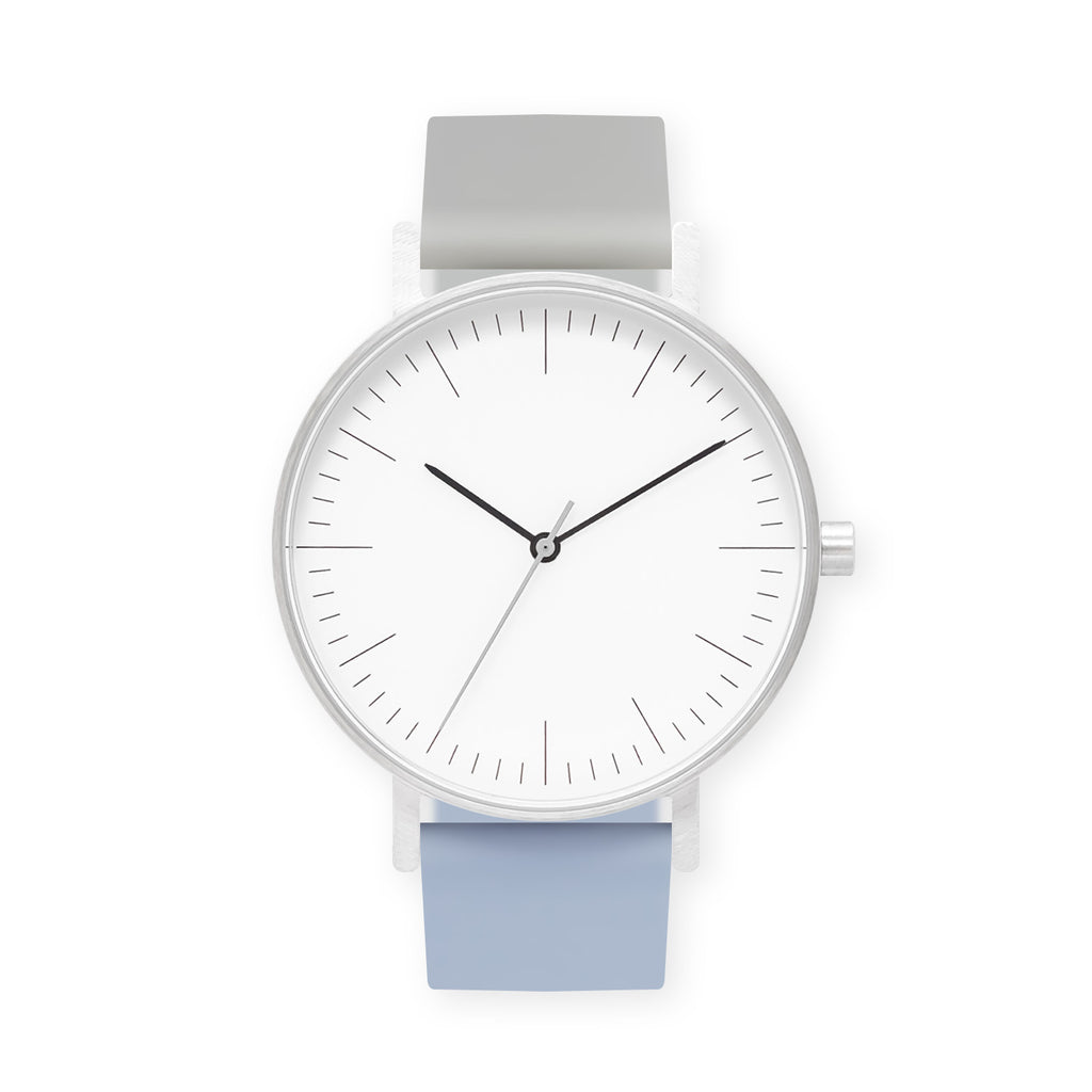 B001 Watch, Silver Case, White Dial, Two-tone Rubber Strap - 1708-Light Gray/Dusty Blue