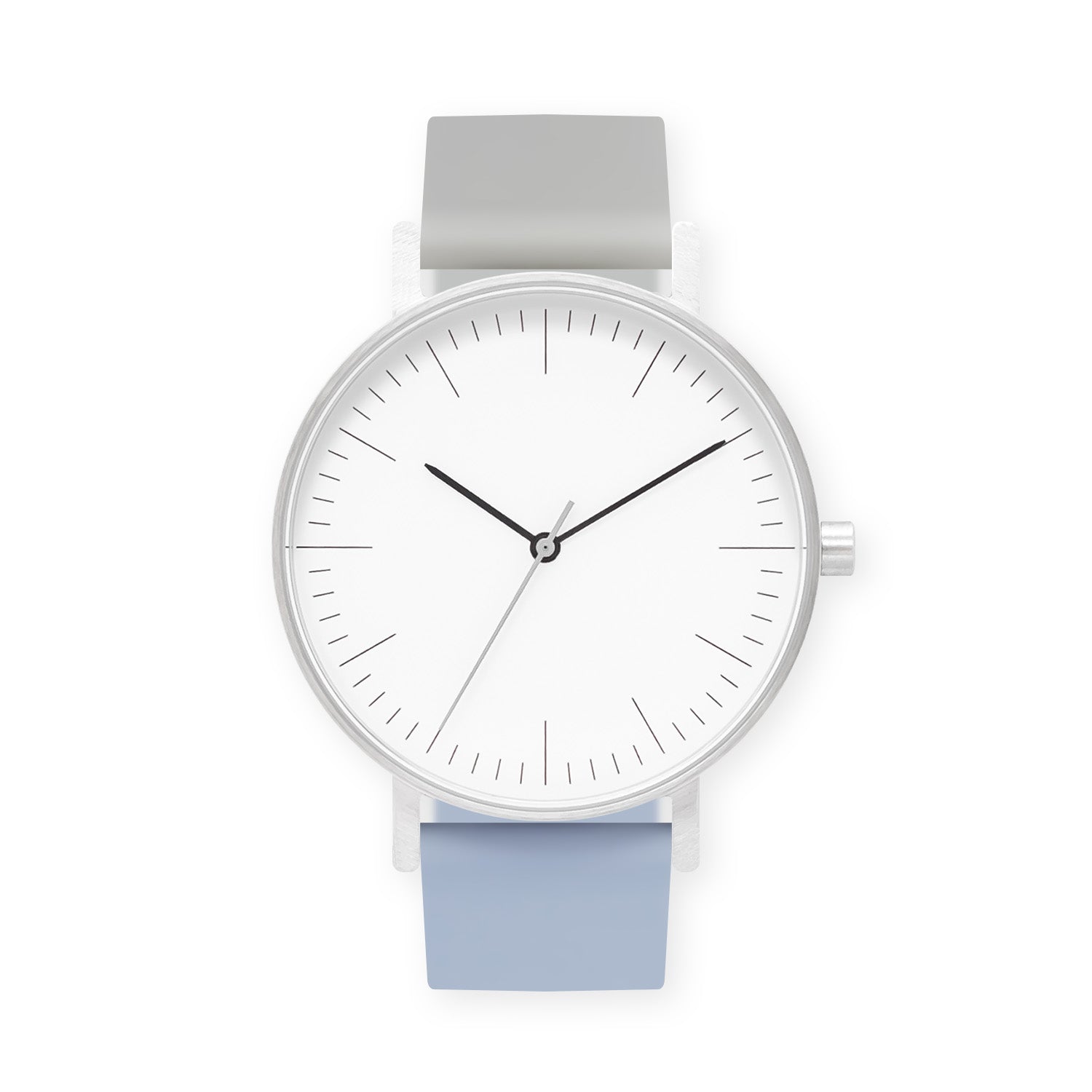 B001 Watch, Silver Case, White Dial, Two-tone Silicone Strap - 1708-Light Gray/Dusty Blue - BIJOUONE
