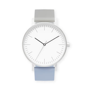B001 Watch, Silver Case, White Dial, Two-tone Silicone Strap - 1708-Light Gray/Dusty Blue - BIJOUONE