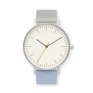 B001 Watch, Silver Case, Off White Dial, Two-tone Silicone Strap - 1708-Light Gray/Dusty Blue