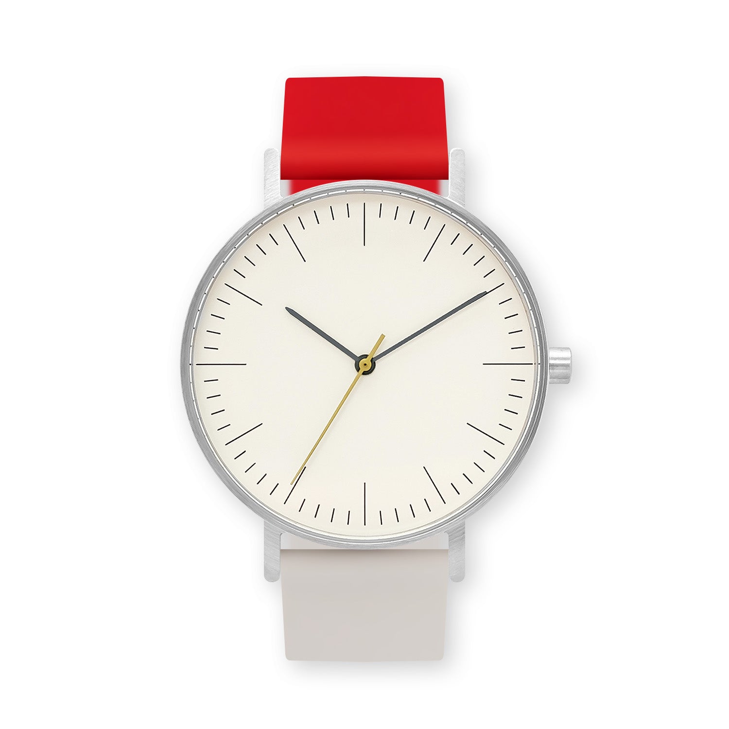 B001 Watch, Silver Case, Off White Dial, Two-tone Silicone Strap - 2105-Red/Iovry