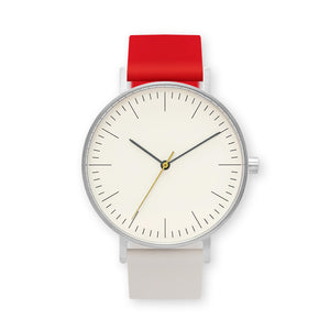 B001 Watch, Silver Case, Off White Dial, Two-tone Silicone Strap - 2105-Red/Iovry