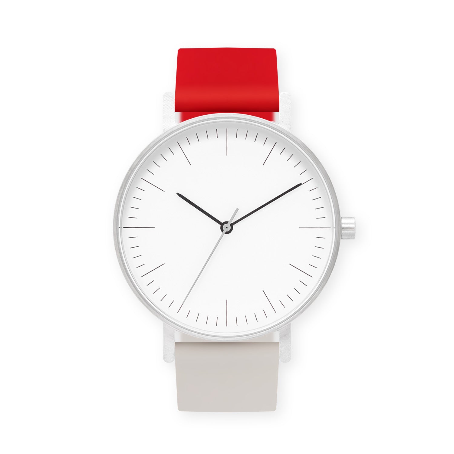 B001 Watch, Silver Case, White Dial, Two-tone Silicone Strap - 2105-Red/Iovry - BIJOUONE