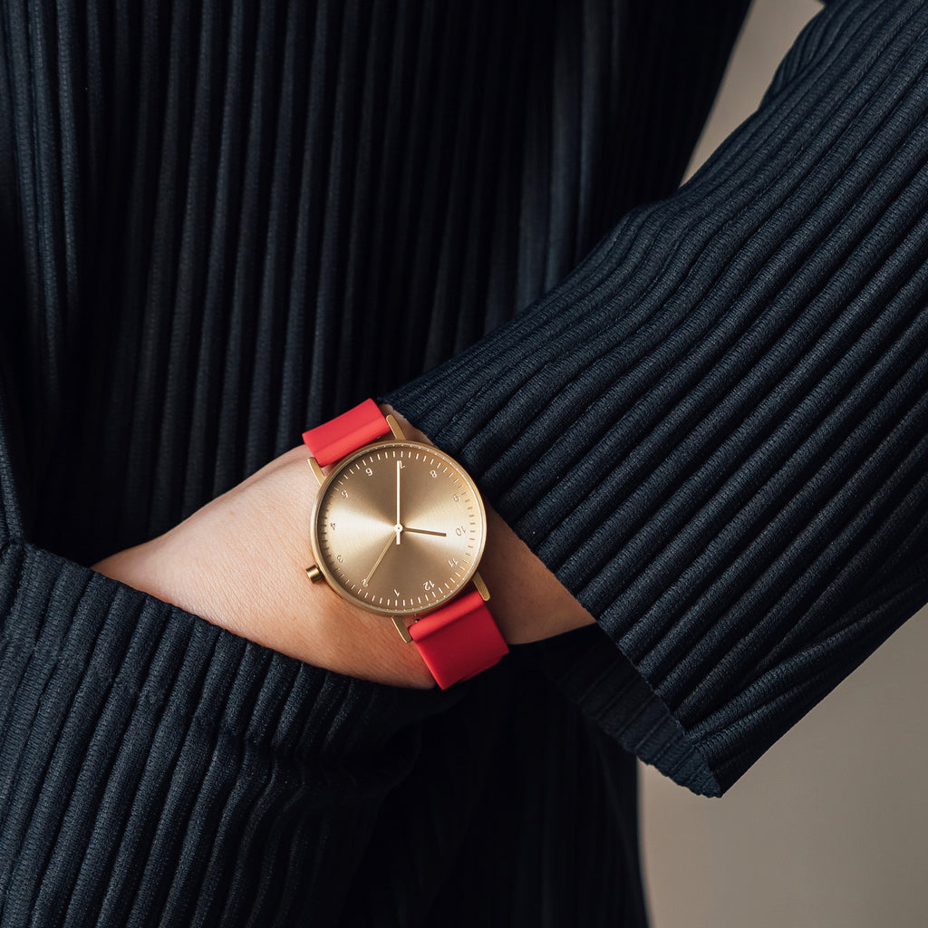 B60 Watch, Gold Case, Gold Dial, Rubber Strap - 0020-Salmon