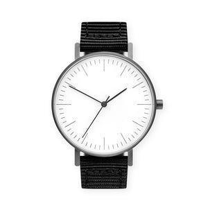 B001 Watch, Gunmetal Case, White Dial, Nylon Strap - Black