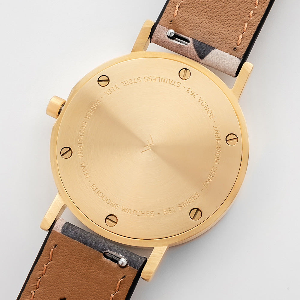 B60 Watch, Gold Case, Gold Dial, Leather Strap - Camouflage Khaki