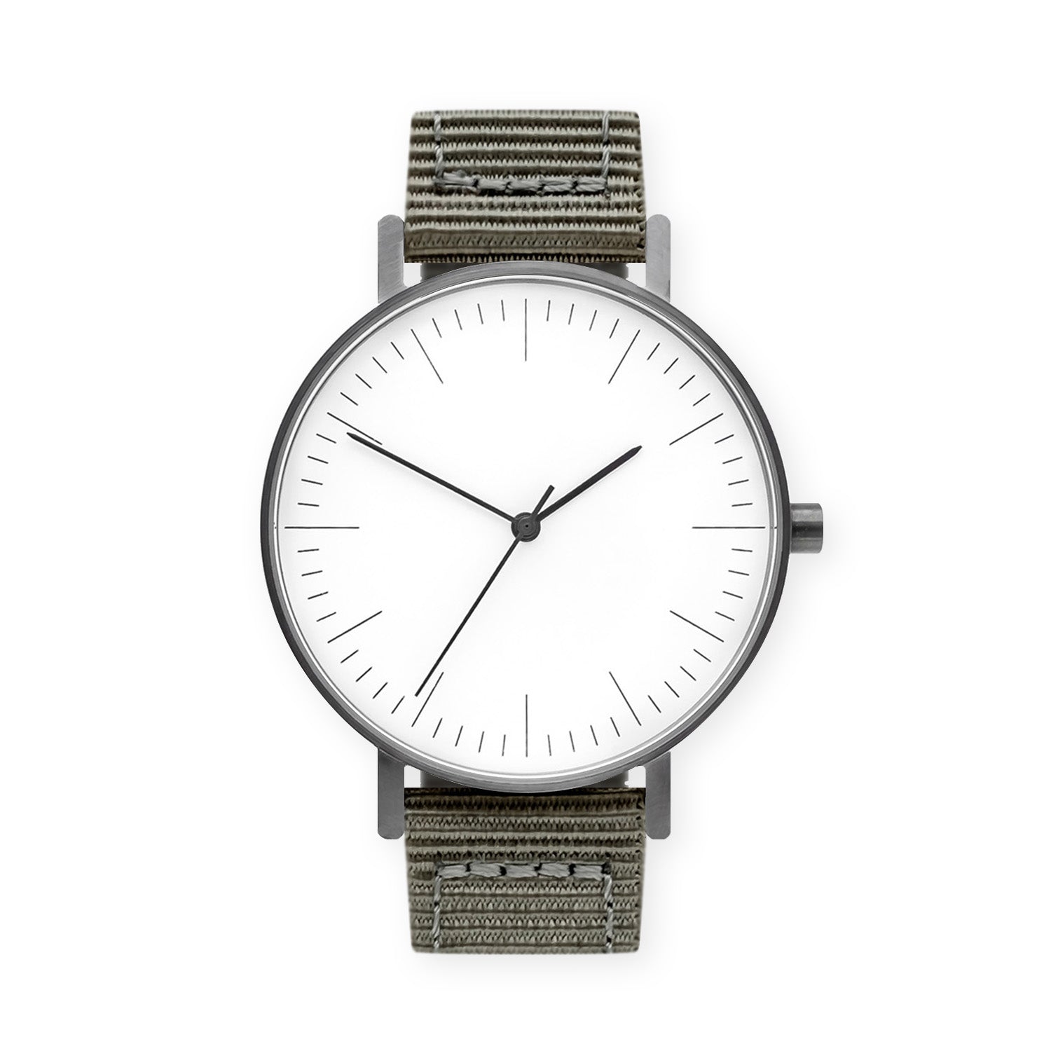 B001 Watch, Gunmetal Case, White Dial, Nylon Strap - Gray