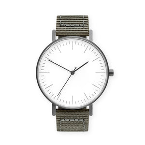 B001 Watch, Gunmetal Case, White Dial, Nylon Strap - Gray