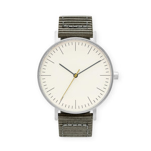 B001 Watch, Silver Case, Off White Dial, Nylon Strap - Gray - BIJOUONE