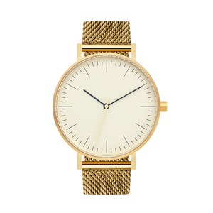 B001 Watch, Gold Case, Off White Dial, Gold Stainless Steel Mesh Strap