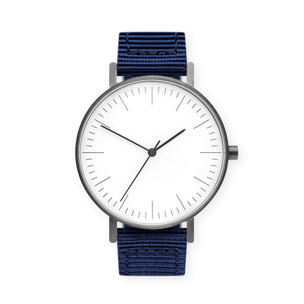 B001 Watch, Gunmetal Case, White Dial, Nylon Strap - Navy