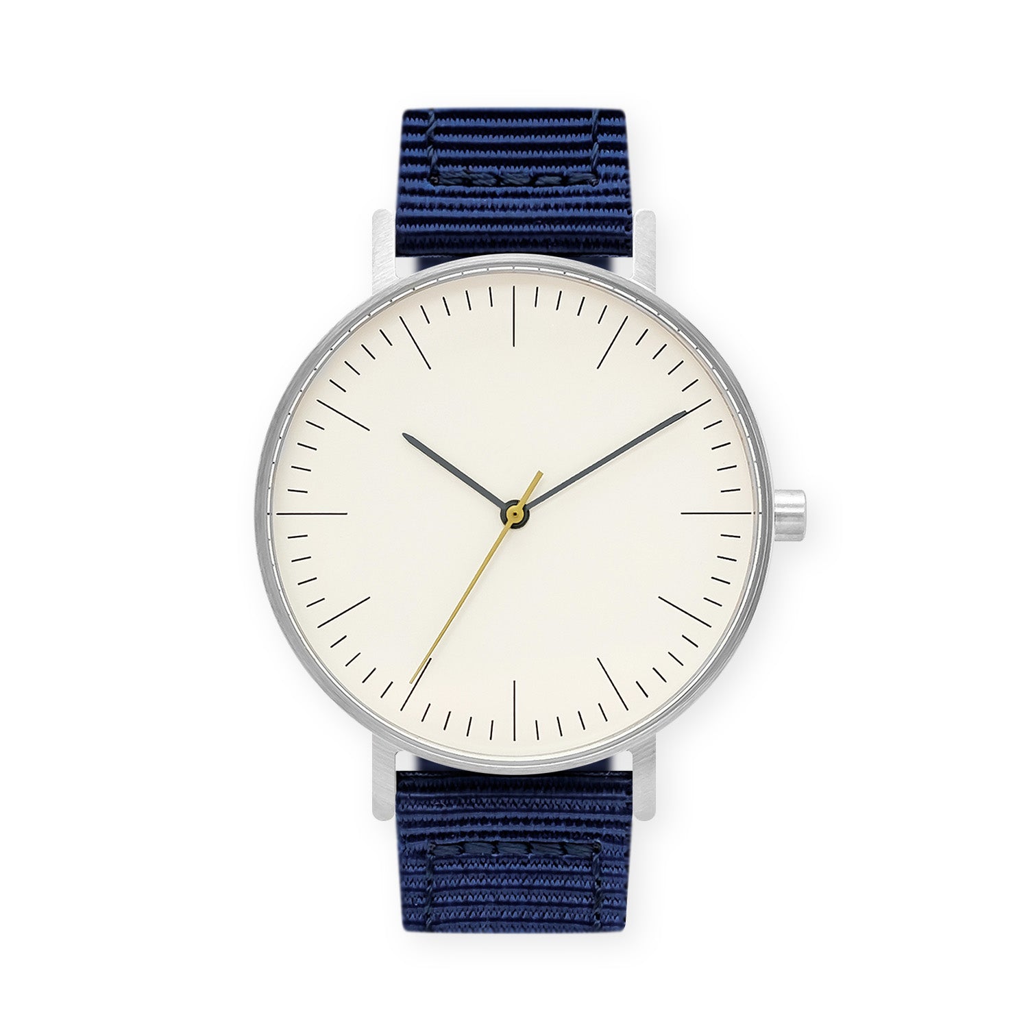 BIJOUONE B001 Watch, Silver Case, Off White Dial, Nylon Strap Navy