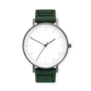 B001 Watch, Gunmetal Case, White Dial, Nylon Strap - Green